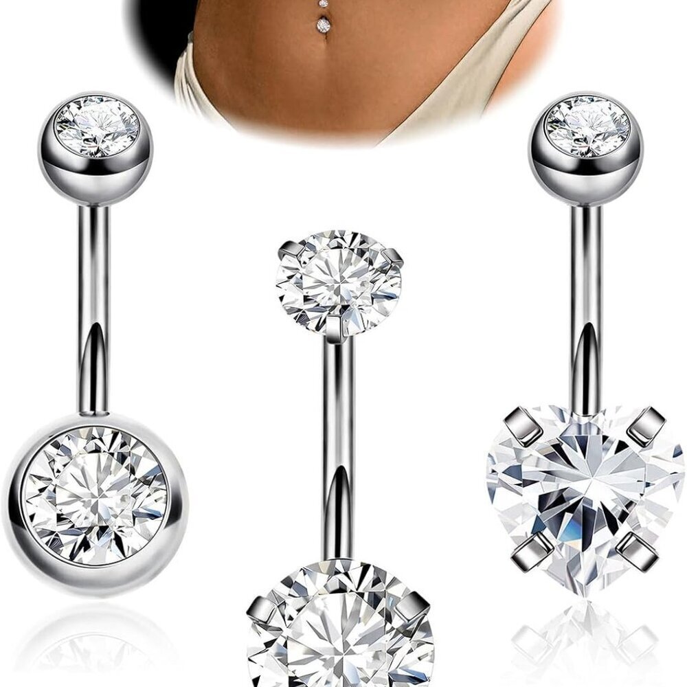 3Pcs Titanium Heart Belly Button Rings Hypoallergenic Jewelry for Women